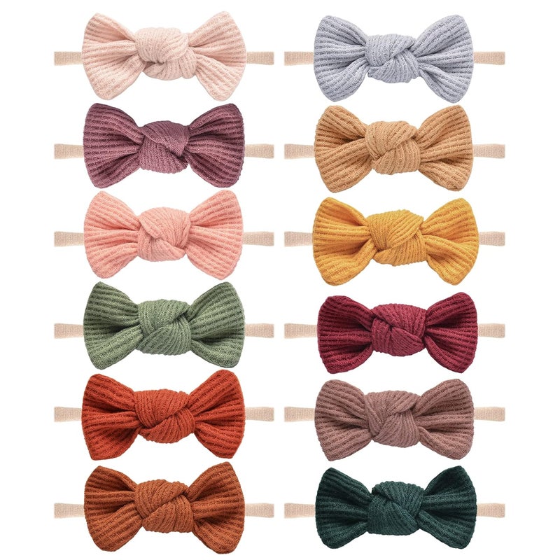 Niceye Pack of 12, Baby Girls Headbands Hair Bows Stretchy Nylon Hairbands for Newborn Infant Toddler Hair Accessories - Image 1